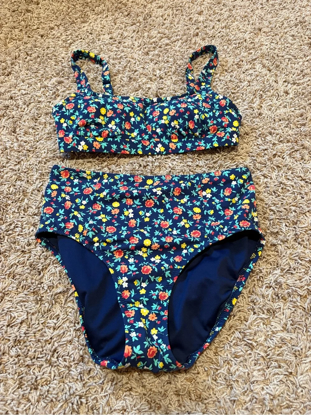 Lands End Floral High Waisted Bikini Womens size 4